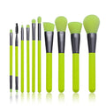 Custom Logo Wholesale 10pcs Premium Synthetic Wood Handle Makeup Brushes for Foundation Blending Concealer Face Powder-Neon