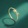 Fashion INS Style 925 Sterling Silver 14K Gold Plated Ladies Jewelry Blue Cubic Zircon Rings for Women