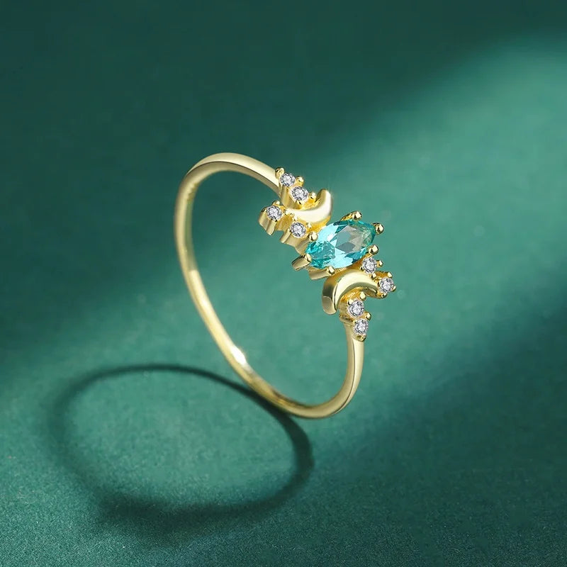Fashion INS Style 925 Sterling Silver 14K Gold Plated Ladies Jewelry Blue Cubic Zircon Rings for Women