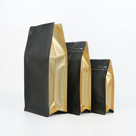 Food Grade Coffee Pouch Custom Flexible Packaging Flat Square Bottom 1kg Reusable Aluminum Foil Matt Black Coffee Bag