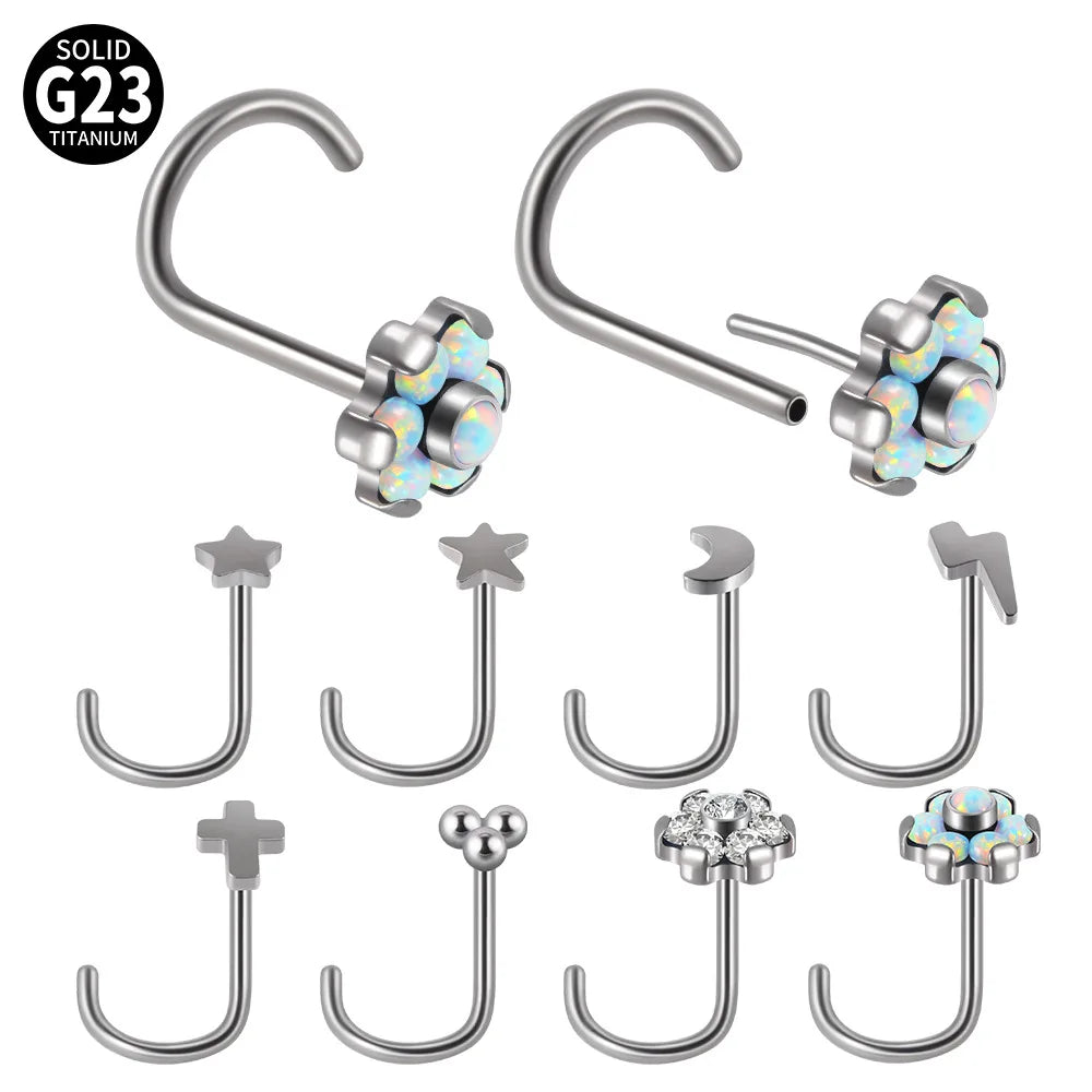 Gaby New Sale ASTM F136 Titanium Push Pin Nose Rings Flower Nose Piercing Screw Shape Wholesale Piercing Jewelry