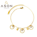 Ason Jewelry New Arrival Cubic Zircon 18k Gold Anklet Not Fade Stainless Steel Round Waterdrop Charm Anklet for Women Girls