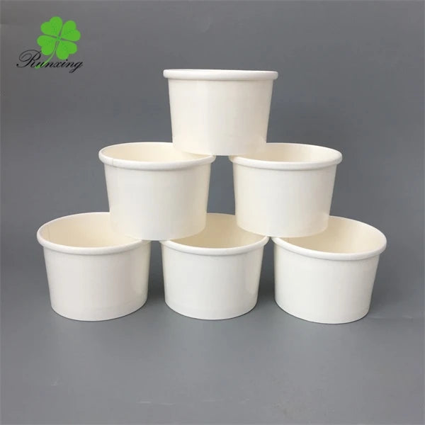 Custom Logo Single PE  Disposable and Biodegradable Paper Packing Takeaway Paper Bowl  for Food Soup with Lid Bowl