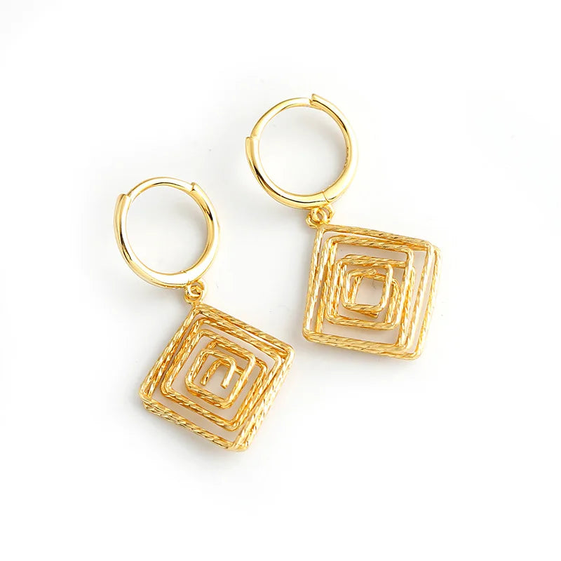 Stylish Geometric 925 Silver Creative Design Girls Luxury Geometric Dangle Huggie Earrings