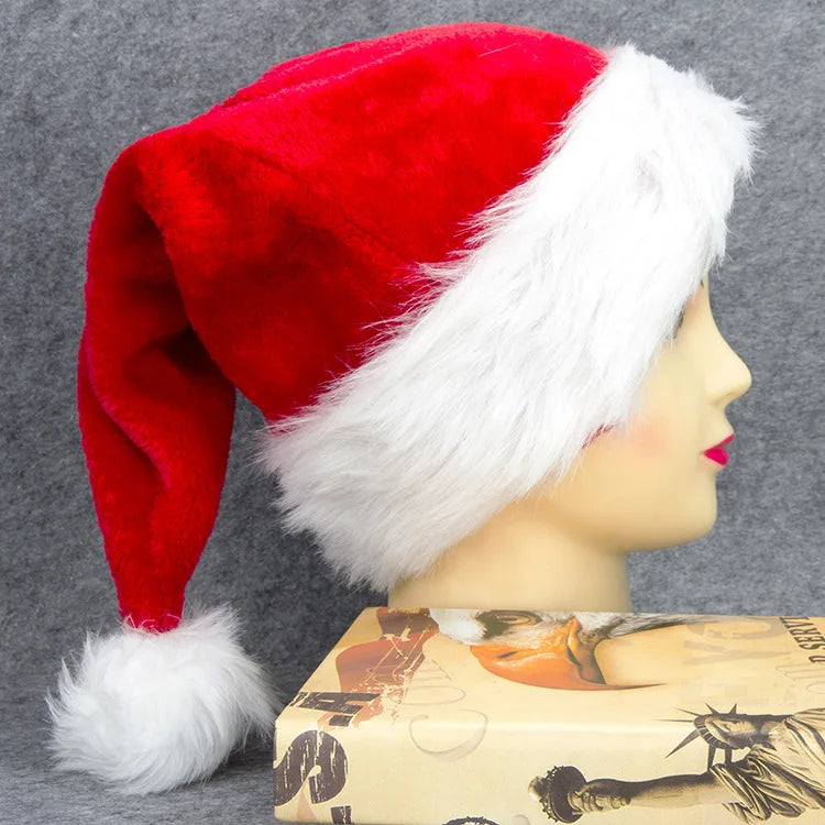 Red Classic Christmas Velvet Santa Claus Hat with Plush Trim Long Party Decoration Hat for Kids and Adults for Festive Events