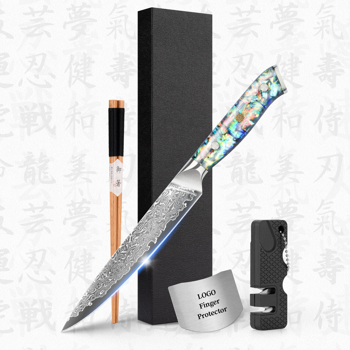 10% Off Custom Logo Handmade Abalone Shell Acrylic Handle 5 Inch Damascus 6 Pieces Steak Knife Damascus Steak Knife MegaBDM