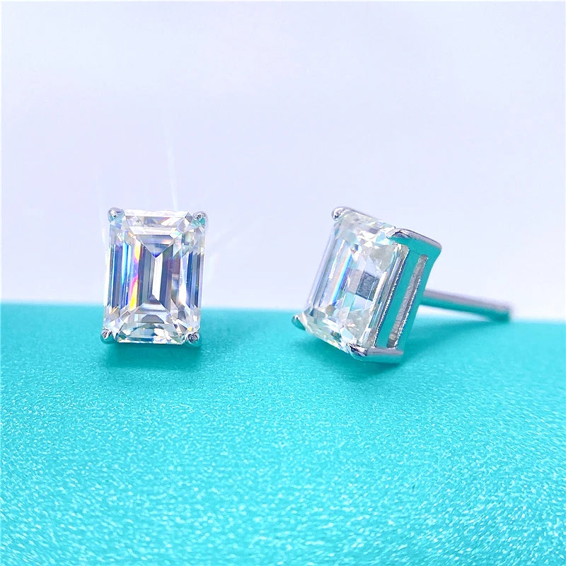 Best Shining Moissanite Earrings VVS S925 Emerald Cut Stud Moissanite Earrings
