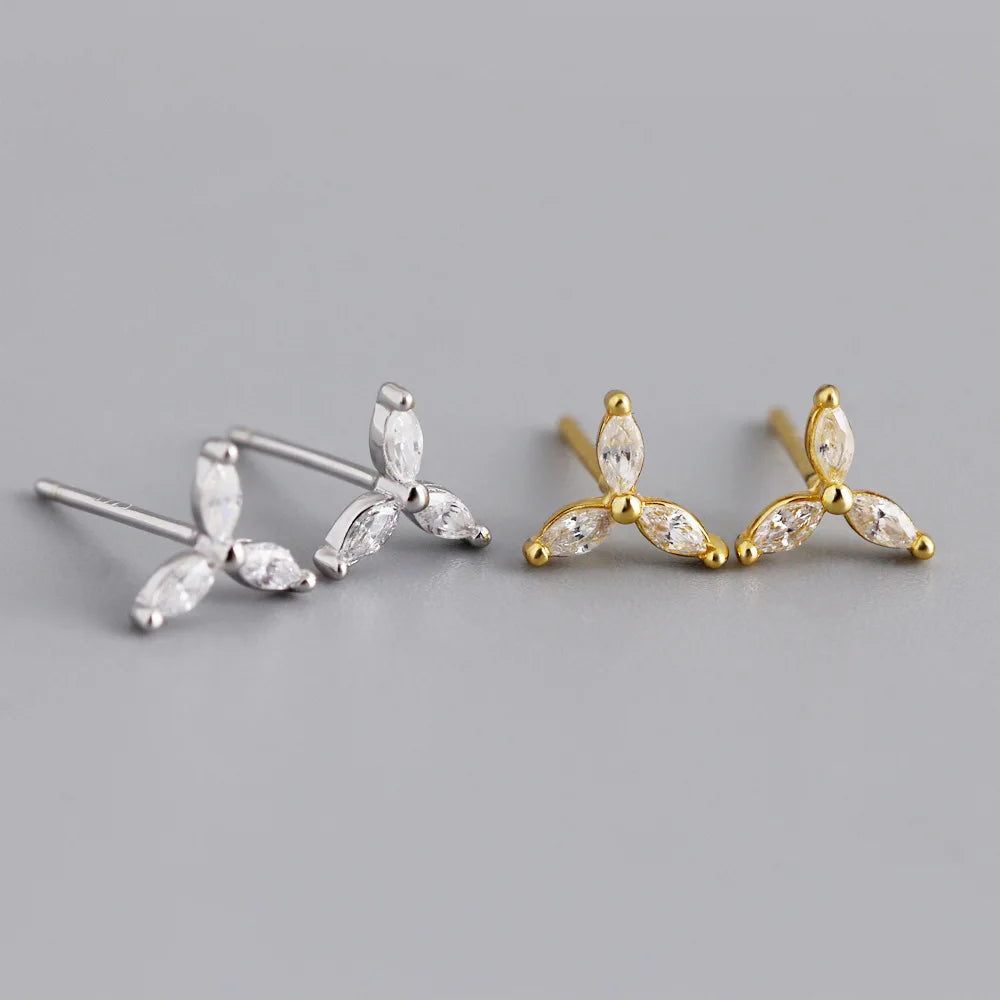 Cute Design S925 Sterling Silver Flower Fresh Three Leaf Stud Earrings 925 Silver Jewelry for Women Girl Gift EH1473