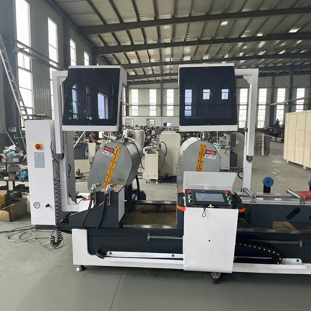 Ultra Wide 45 90 Degree Range CNC Double Head Miter Cutting Saw PVC UPVC Aluminum Window Door Profile Automatic PLC Motor Core