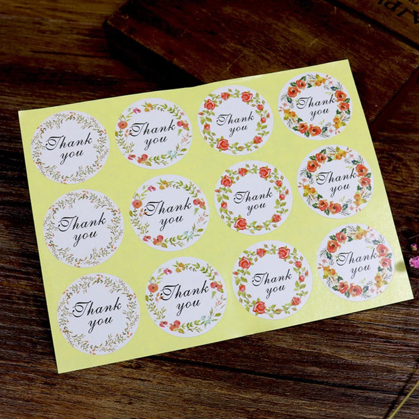 120pcs Per Pack Small Fresh Thank You 4 Color Flower Sealing Stickers for Handmade Products Package Label