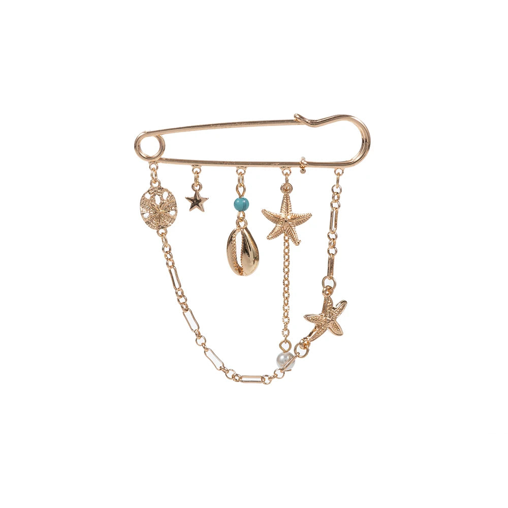 2021 Factory New Style Gold Plating Sealife Charms with Chain Sweater Pins for Brooches for Women Jewelry Customized Alloy Owl