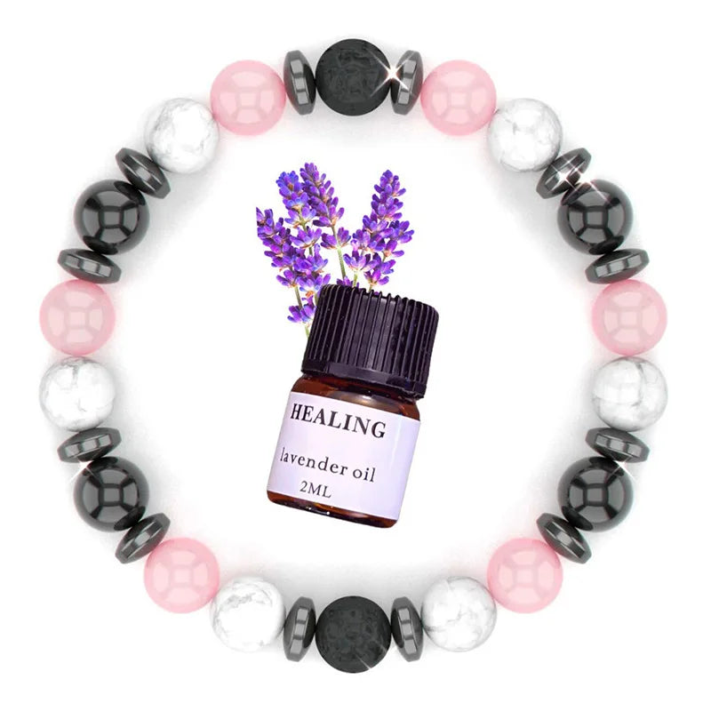 Rose Quartz Bracelet for Women Lava Rock Aromatherapy Diffuser Bracelet Love Chakra Peace Bracelet for Men and Women