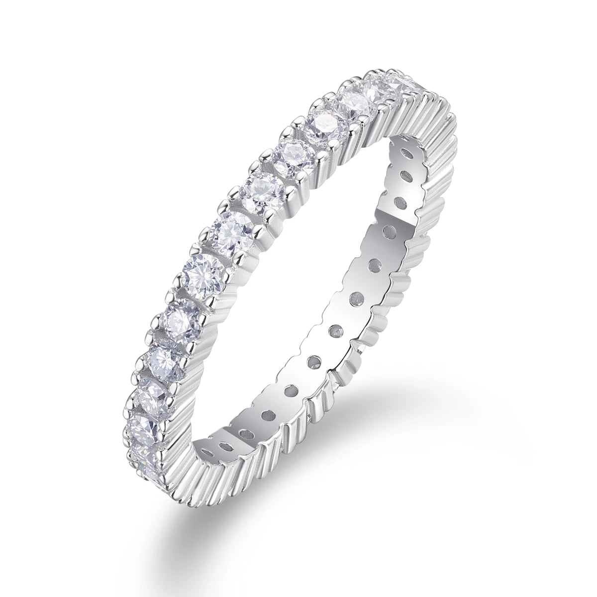 Classic Design Shiny Full Diamond Ring 925 Sterling Silver Claw Set D Color VVS Single Row Moissanite Eternity Diamond Rings