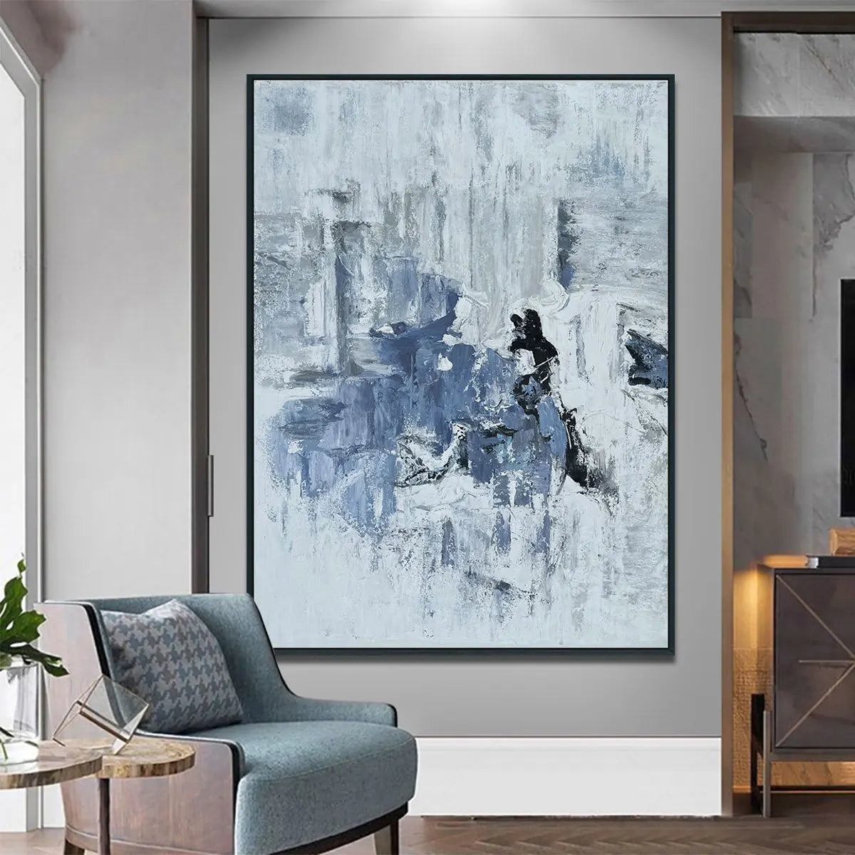3d Large Minimalism Blue and White Modern Contemporary Wall Art Handmade Abstract Canvas Oil Painting Hand Painted Artwork