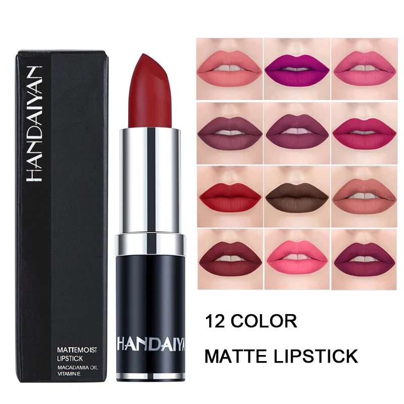 HANDAIYAN 12 Colors Natural Lipstick Private Label Makeup Matte 24 Hour Long Lasting Lipstick