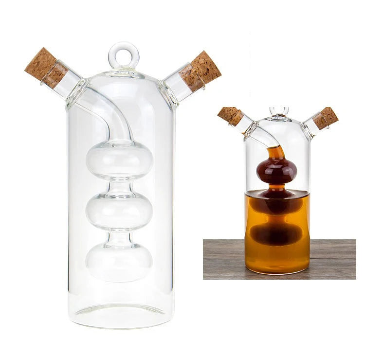 56H Wholesale Oil and Vinegar Dispenser 2 in 1 Glass Cruet With Cork Stopper for Kitchen Soy Sauce Vinegar Bottle