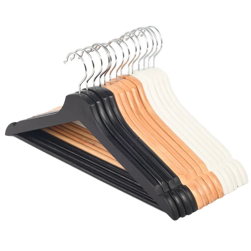 Lavinia Custom logo Clothing Pants Shirt Solid Wood Hangers Men Suit Coat Non slip White Black Wooden Hangers for Clothes