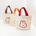 Custom Logo Printed Rabbit Pattern Canvas Tote Bag Reusable Small Shopping Bag with Long Ribbon Handles for Advertising Gifts