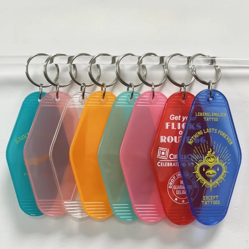 Wholesale Custom Logo Promotional Keychains Carabiners ABS Plastic Acrylic Hotel Keychains Transparent Color Metal Keyrings Bulk