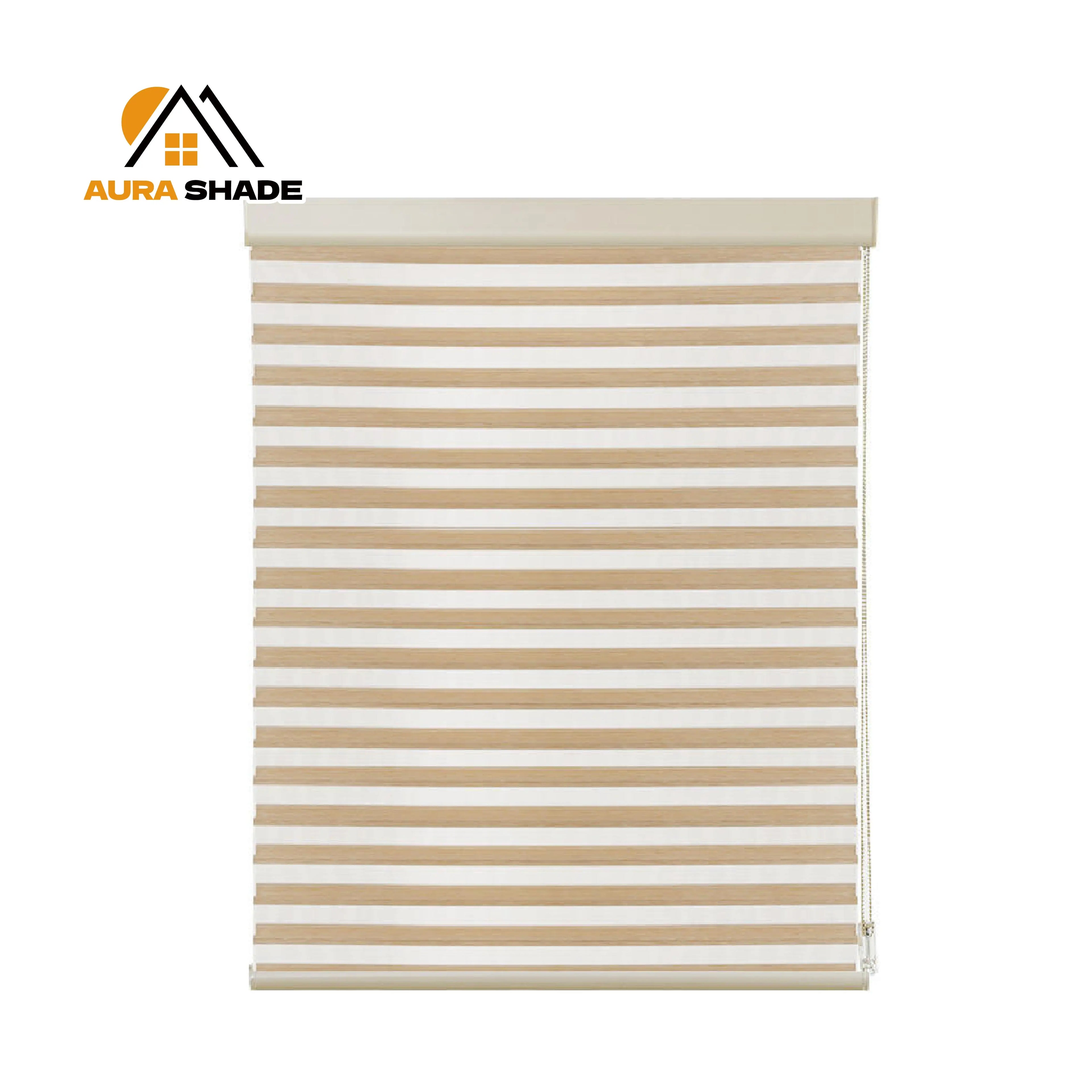 Manual Double Layer Zebra Roller Blinds Built-in Anti-UV Waterproof Polyester 100% Blackout Easy Clean Day/Night Window