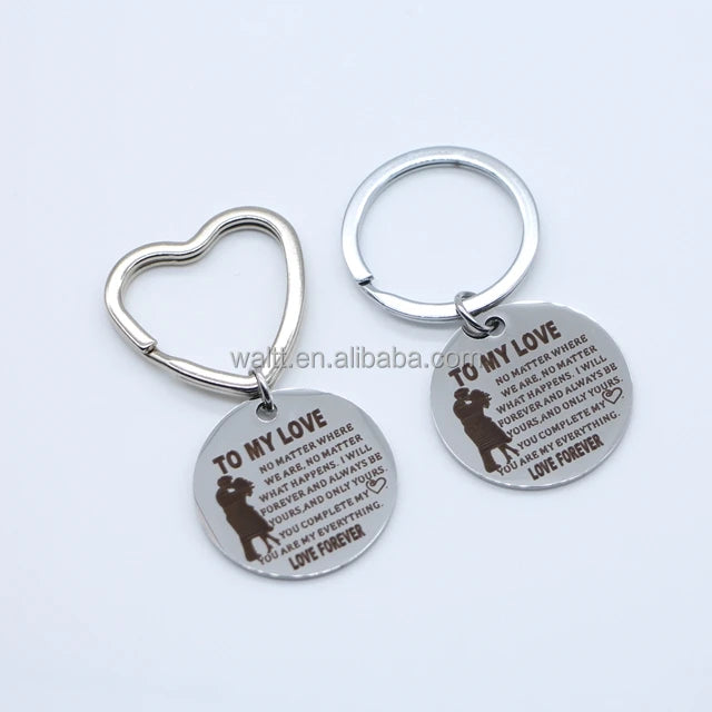 Custom Wholesale Stainless Steel Couple Keychain Heart Engraved to My Love Romantic Love Quote Valentine Gift