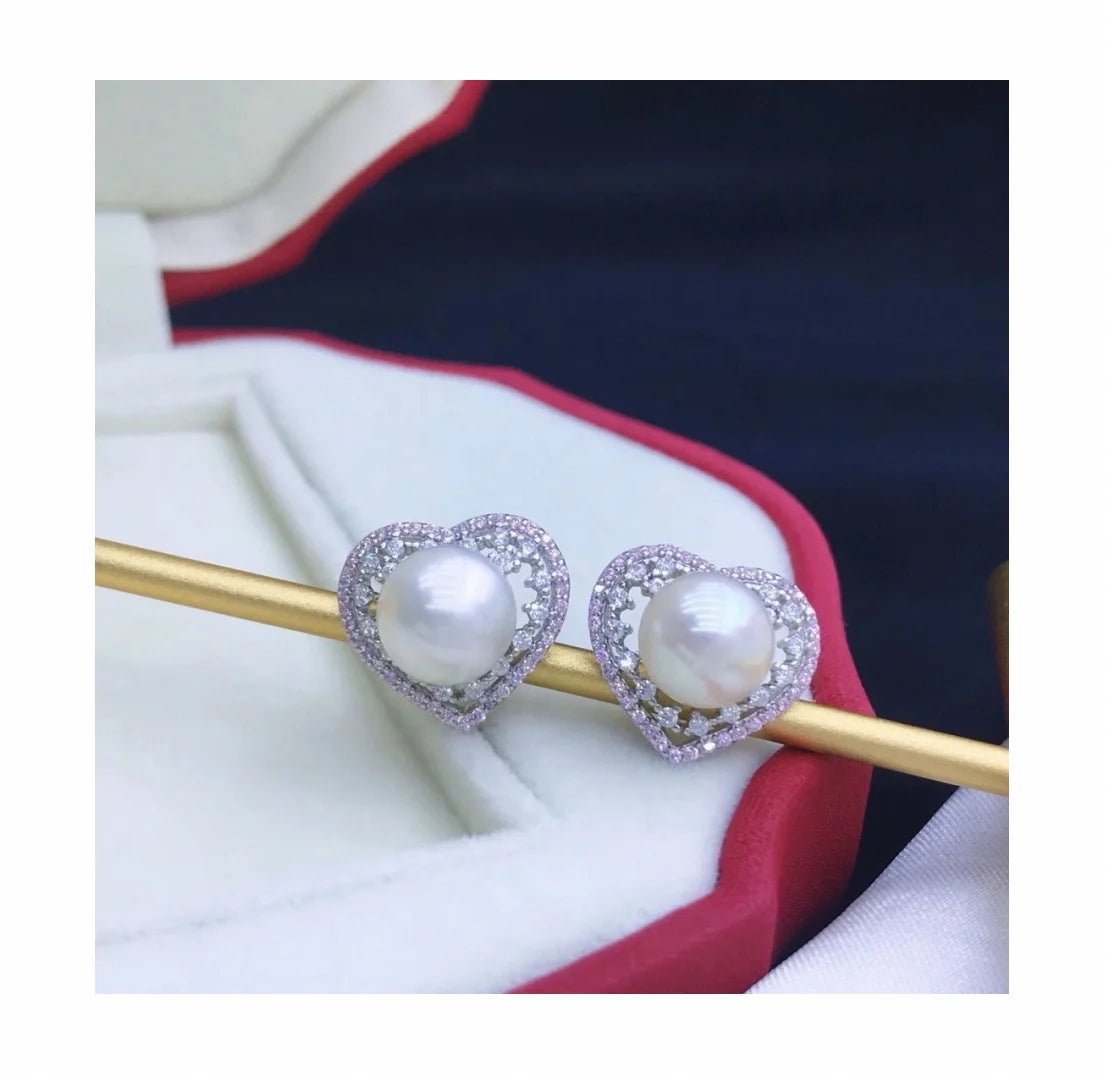 E2306 8-9mm DIY Natural Freshwater Pearl Charm Earrings Mounting Accessory 925 Sterling Silver Gold Plated  Jewelry for Women