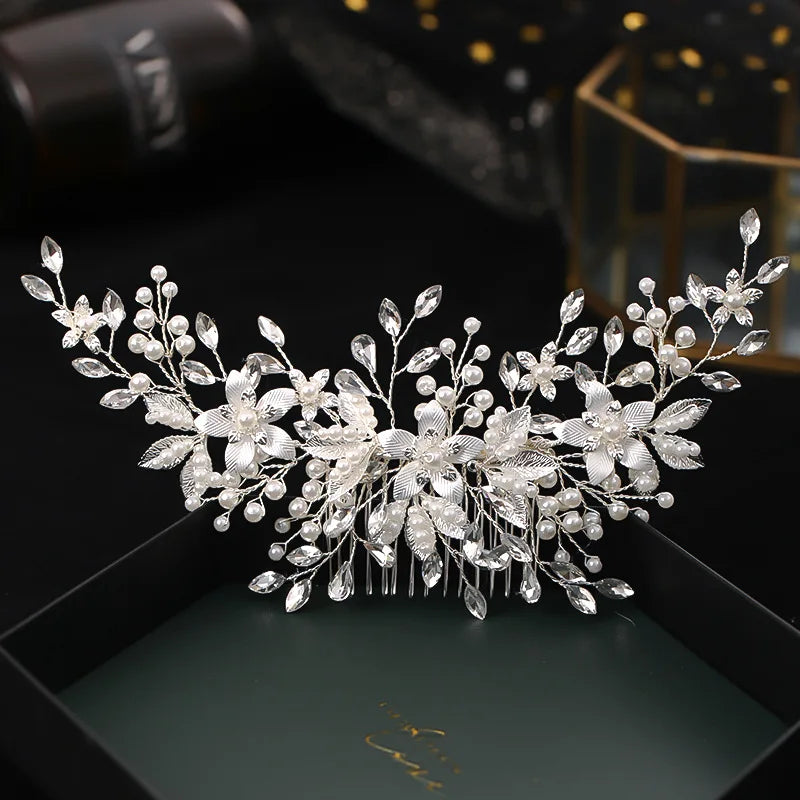 Miallo Luxury Alloy Pearl Hair Comb Side Comb Hand Woven Bridal Rhinestone Wedding Hair Headpiece Jewelry