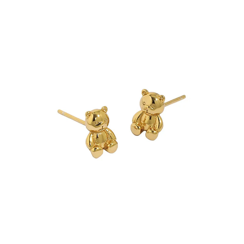 Korean Cute Design S925 Sterling Silver 18k Gold Plated Mini Bear Stud Earrings for Women EB119