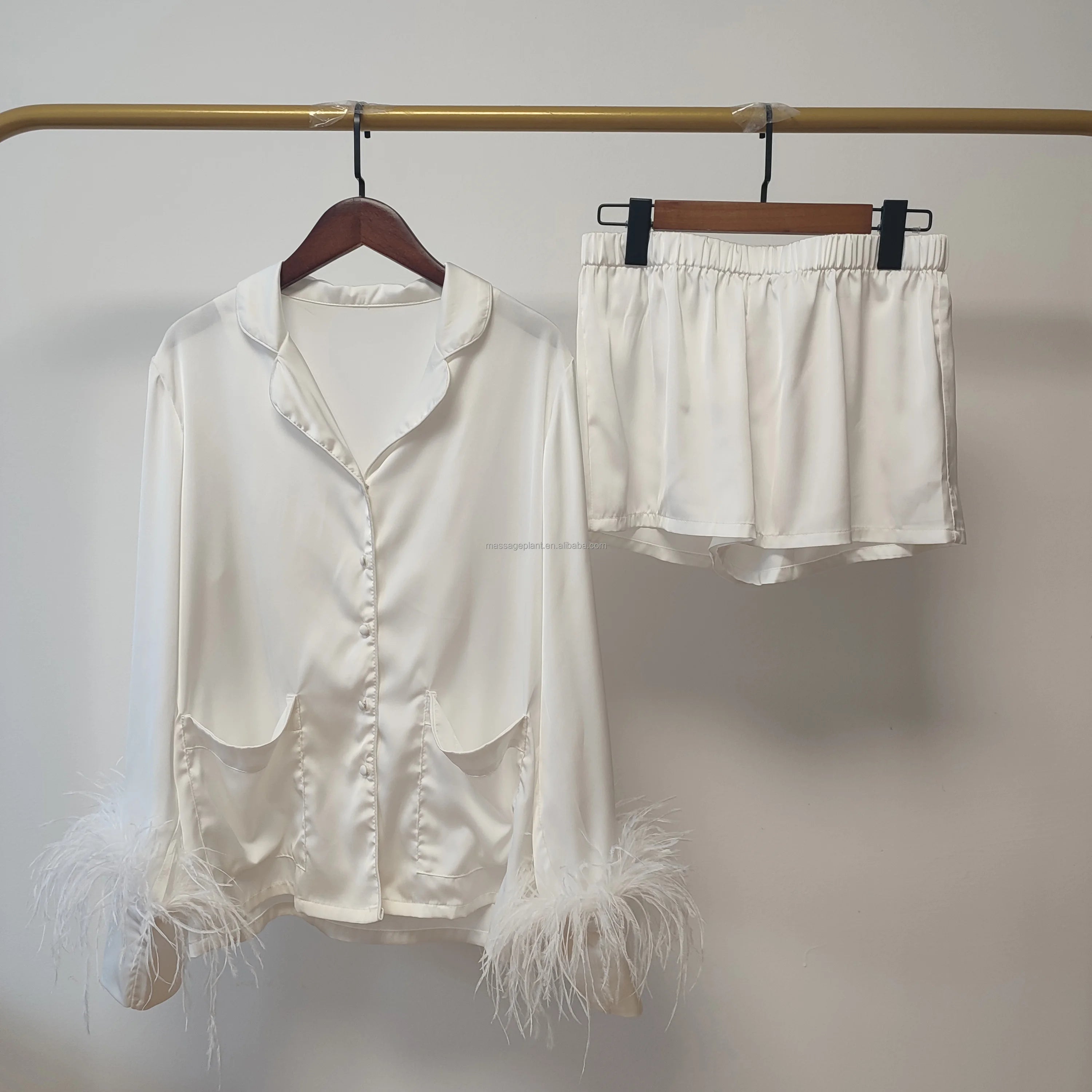 Silk Satin Personalized Gifts Bridesmaid Pyjamas Custom White Black Feather Pajama Set