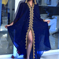 One Size Hot Diamond studded Embroidered Lace Muslim Dress African Large Women's Hooded Robe