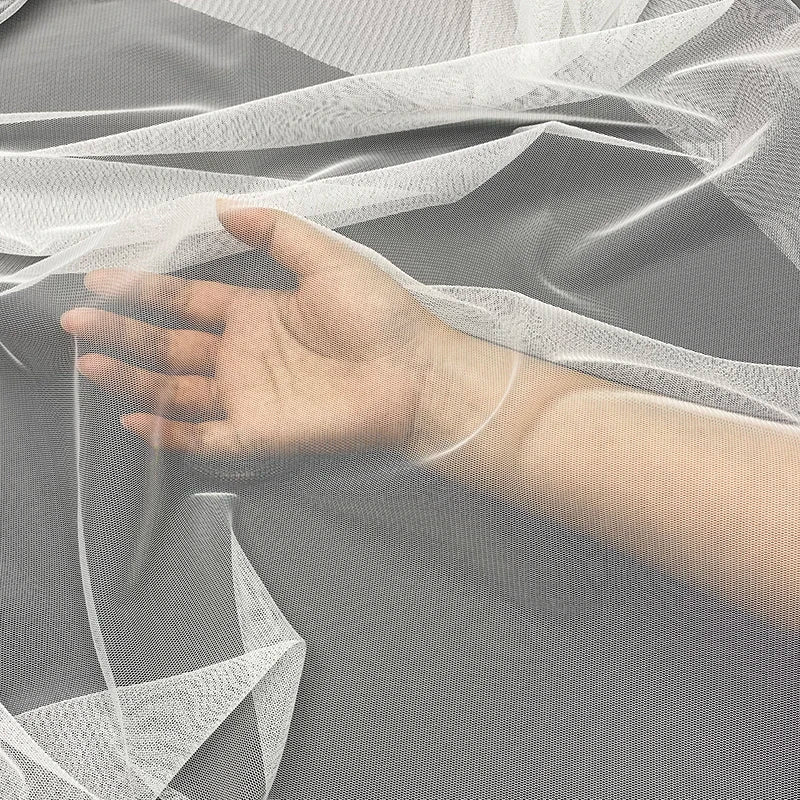 White 63\" Thick Hexagon Air Mesh Fabric Knitted Polyester Tulle Used for Girl's Garments with Pattern Design in Stock