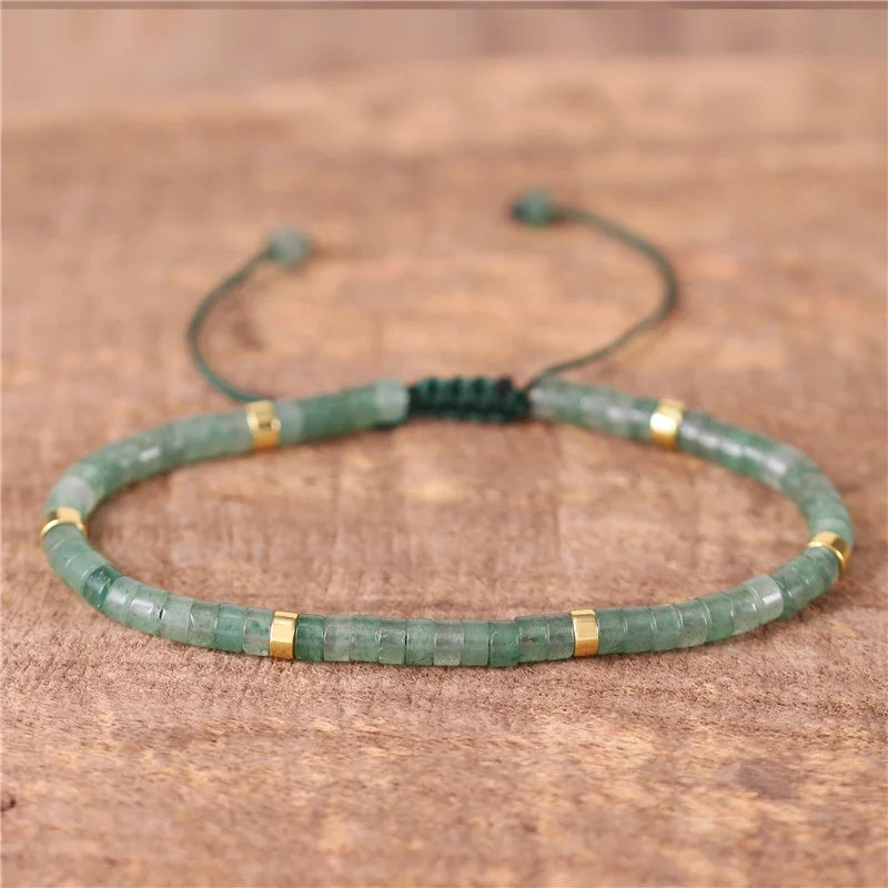 Custom 2 X 4mm Dainty Bracelet Semi-precious Flat Beaded Handwoven Fashion Adjustable Bracelet for Women