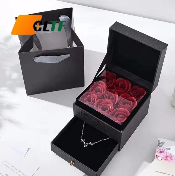 Acrylic Transparent Cover Black Drawer Soap Rose Gift Box Preserved Rose Jewelry Gift Box Christmas Valentine's Day Gifts 2025