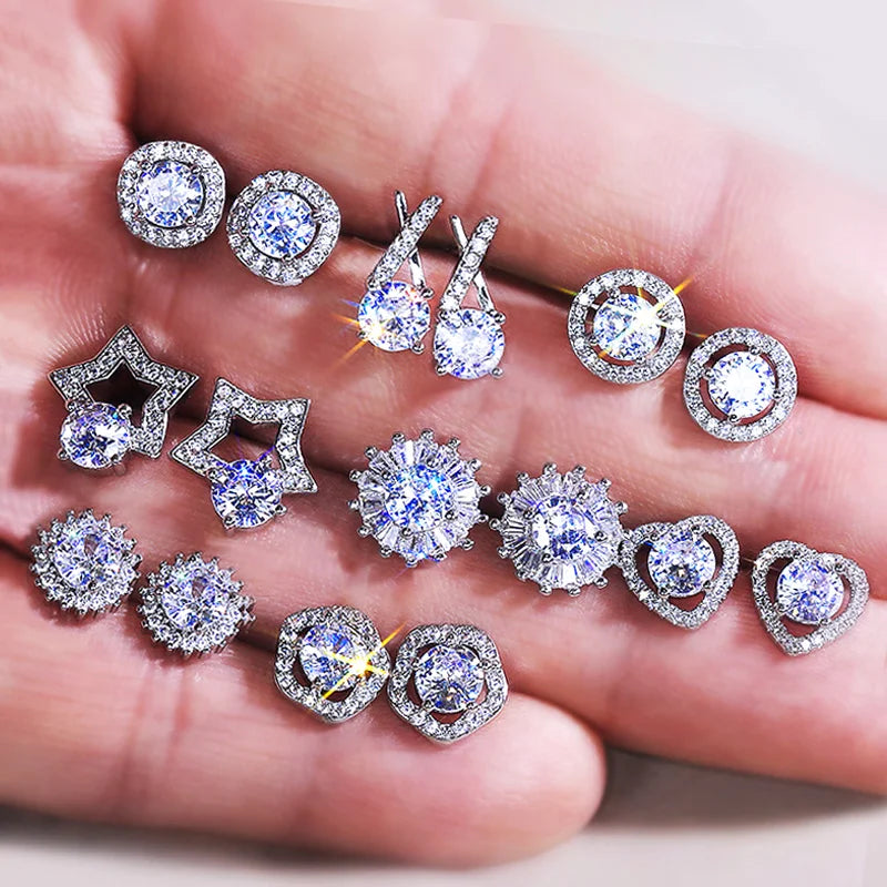 Huitan Different Shapes Design Party Gifts Zircon Bling Bling Stud Earrings Beautiful Women Shiny Jewelry Earrings 2021