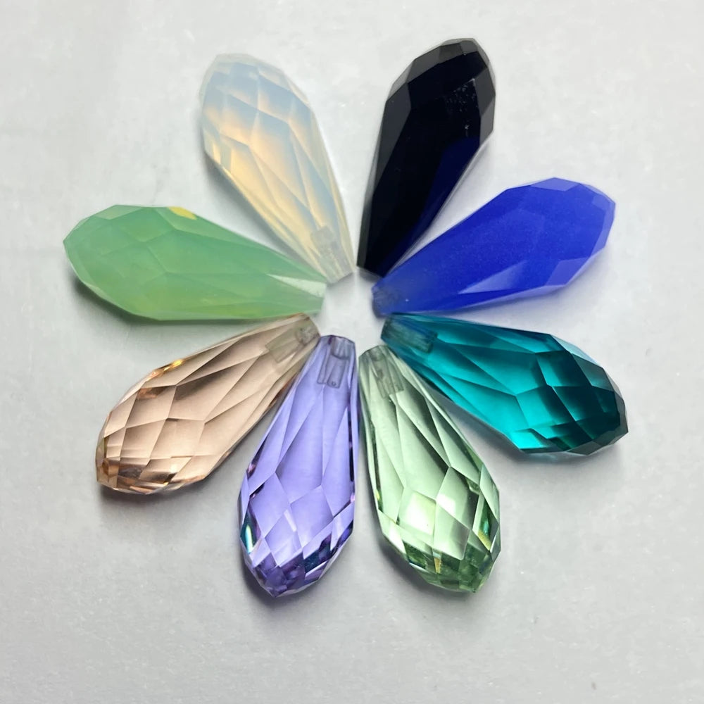 HQ Gems 8.5X19.5mm Half Hole Wholesale Water Drop Briolette Cut Faceted Beads Glass Crystal for Jewelry Making
