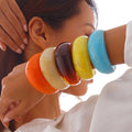 Hot Selling Fashion Chunky Transparent Multicolor Curved Texture Bangles Acrylic Geometric Open Design Bangle for Women