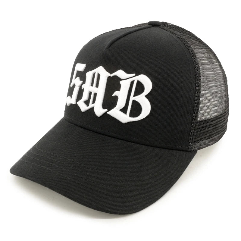 Factory Custom 5 Panel 3D Embroidery Logo Curved Brim Cotton Mesh Cap Sports Trucker Hat