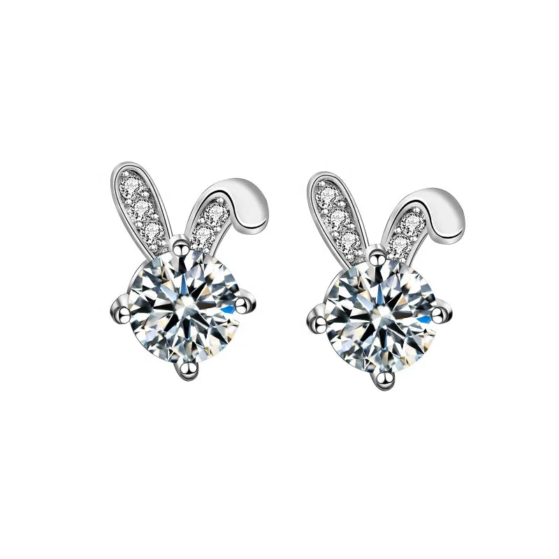 XEA010 Waterproof Hypoallergenic Jewelry 925 Silver Rabbit Moissanite Earrings 0.5ct 5mm Round Cut Moissanite Women Earrings