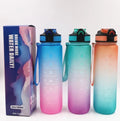 32 oz Leak-Proof clear Tritan Plastic Water Bottle with Time Markers BPA Free Plastic Water Bottle with Straw