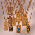 Dreamshow Colorful Shell Zircon Tarot Card Necklace PVD Gold Plated Stainless Steel Jewelry Necklace Set