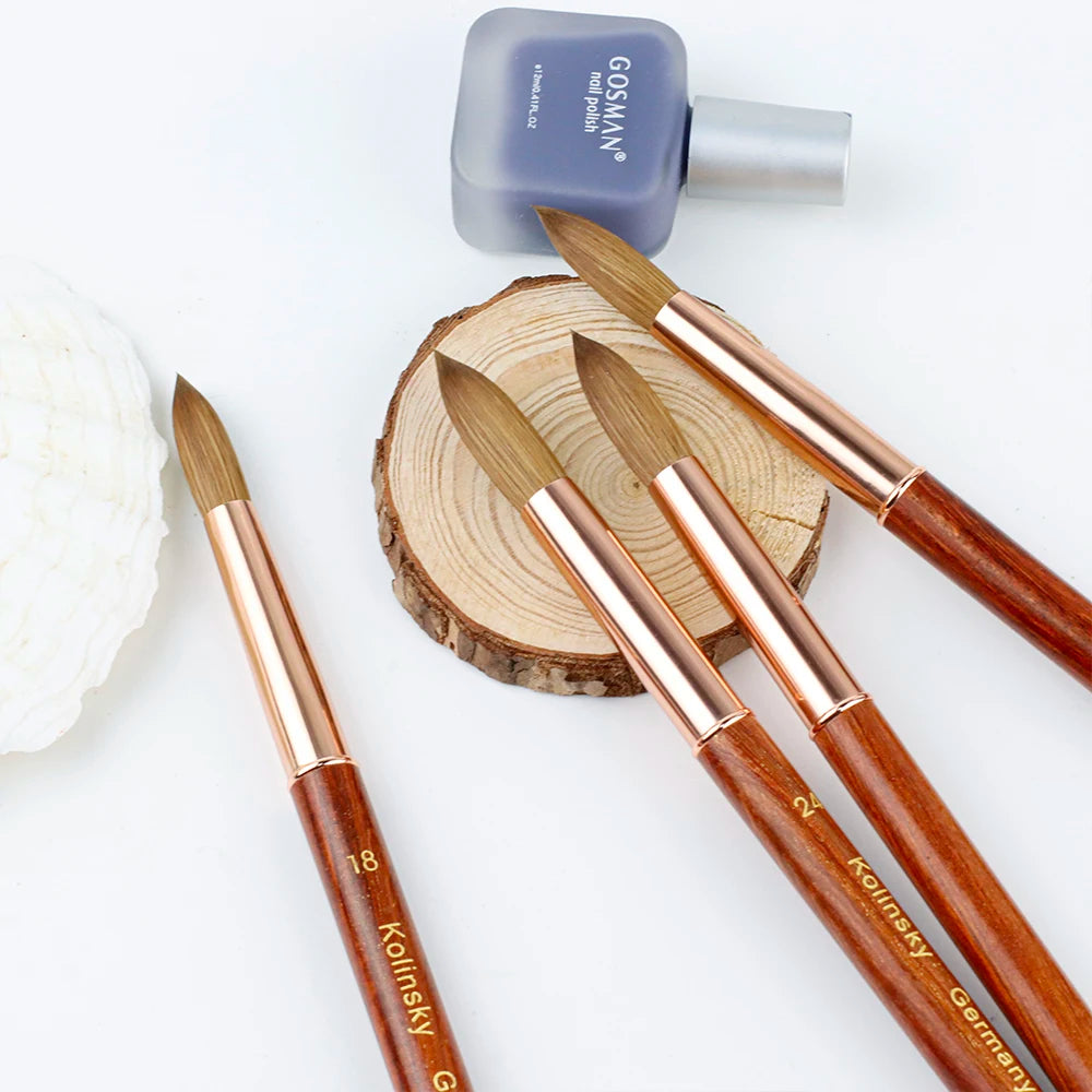 Custom Private Label Wood Handle Nail Brush Crimped 100% Pure Kolinsky Acrylic Nail Brush for Acrylic Nail Art