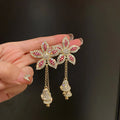 Golden Flower Crystal Earrings for Women Bijoux Long Tassel Bells Pendant Earrings Statement Jewelry