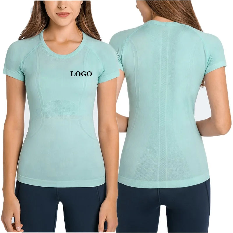 Women's Short Sleeve Crew Neck Jacquard T-Shirt Dry-Fit Moisture Wicking Buttery Soft Sports Top Stretchy Workout Gym Shirts