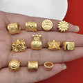 JS1686 Fashion Jewelry Supplies Matte Gold Plated Brass Round Lotus Flower Chinese Words Fortune Filigree Hollow Out Lucky Beads