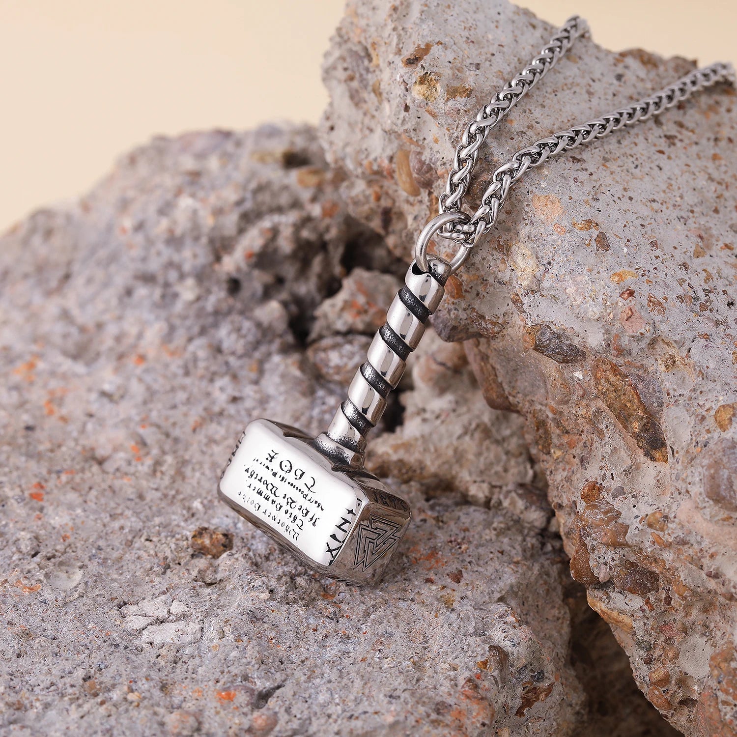 Viking Nordic Thor Hammer Pendant Silver Men's Necklace Jewelry Stainless Steel Box Chain Necklace for Man