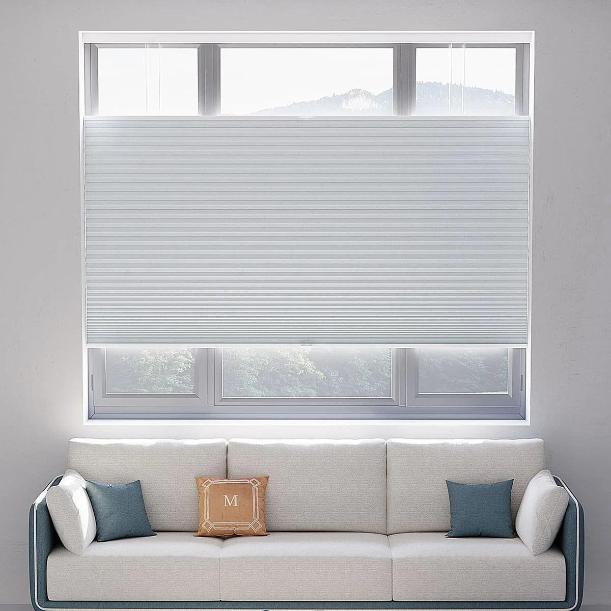 Motorized Top Down Bottom up Shades Cellular Shades Compatible with Alexa Google Motorized Honeycomb Shades