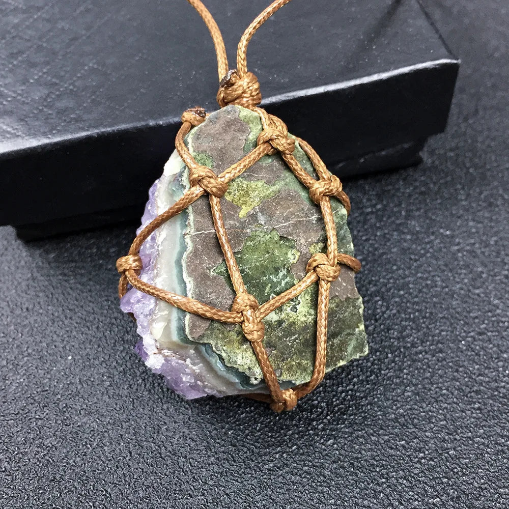 DIY Natural Agate Crystal Pendants Tumbled Shape Amethyst Charms Choker Pendant