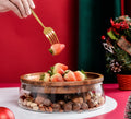 Modern Asian Zen Design Glass Fruit/Nut Plate Bamboo Wooden Handle Plant Pattern Eco-Friendly Safe Dishes for Business Gifts