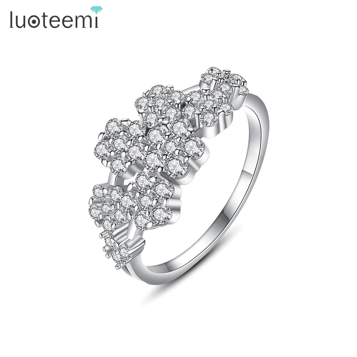 LUOTEEMI AAA Cubic Zirconia Flower  Engagement Ring Women Diamond AAAAA CZ Ring for Girls