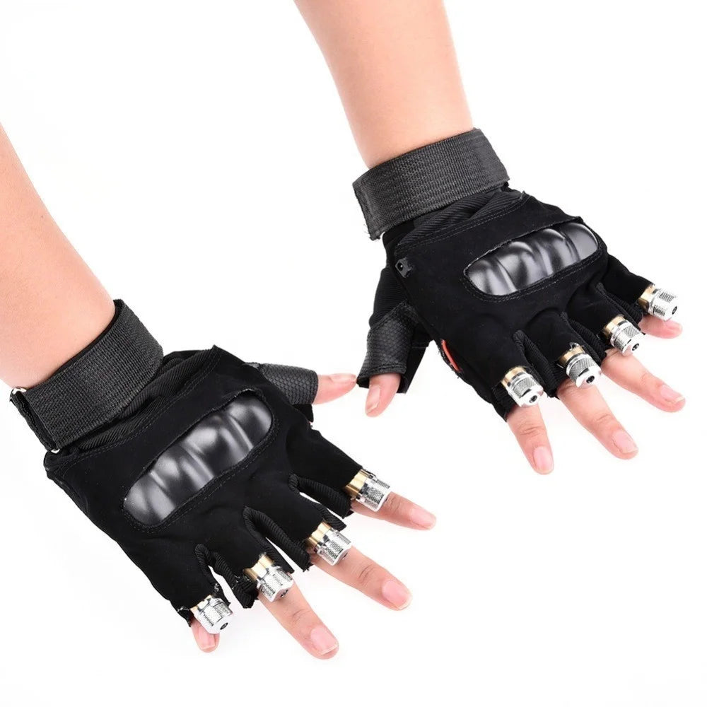 WisdomTimes Green LED Laser Gloves Multi-Beam Night Glow Palm Finger Light Rechargeable Battery Velcro-Belt Design for Ramadan